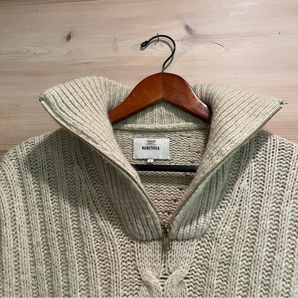 Nanushka Evie Half Zip Wool Cable Knit Wool Blend Sweater Large - Picture 6 of 16